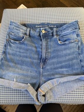 American Eagle Outfitters Blue High-Rise Rolled Hem